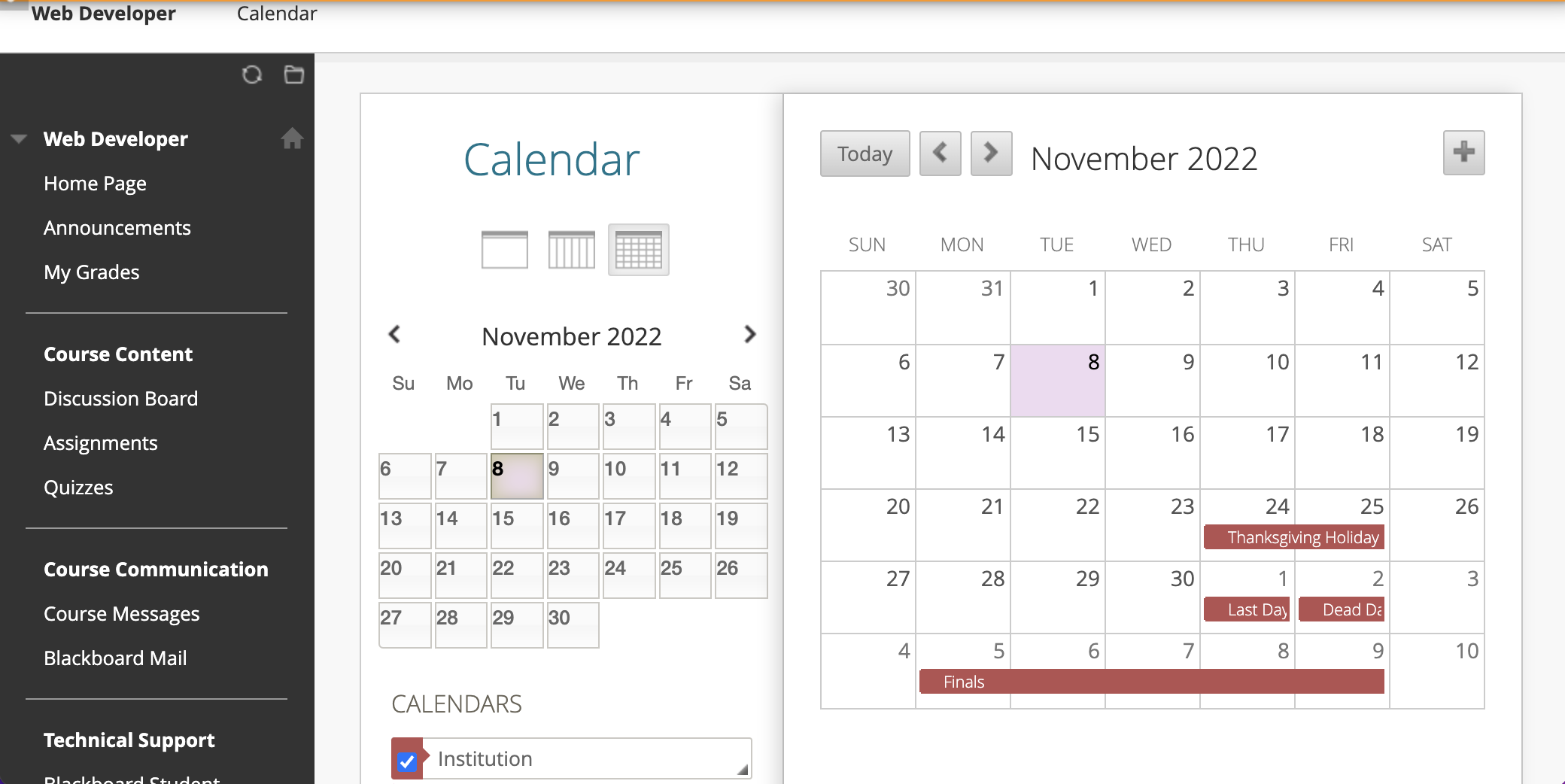 Image of a typical calendar view of the current month and year
